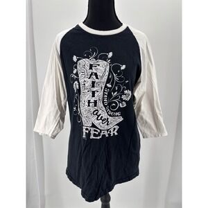 inspirational tee medium 3/4 sleeve faith over fear black white western Bible M